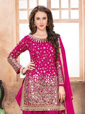 Rajwada Pink Tafeta Embellished Semi stitched Kurta Set For Women