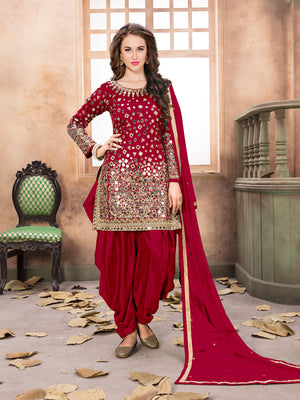 Rajwada Red Tafeta Embellished Semi stitched Kurta Set For Women