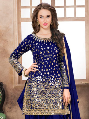 Rajwada Royal Blue Tafeta Embellished Semi stitched Kurta Set For Women