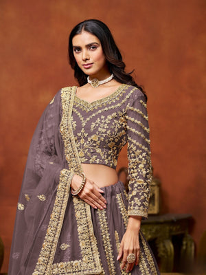 Rajwada Dusty Purple Net Embellished Lehenga For Women