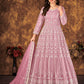 Rajwada Light Purple Net Embroidered Semi stitched Kurta Set with Inner For Women