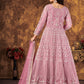 Rajwada Light Purple Net Embroidered Semi stitched Kurta Set with Inner For Women