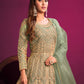Rajwada Green Net  Embroidered Semi stitched Kurta Set With Inner For Women