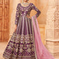 Rajwada Purple Art Silk Embroidered Semi stitched Kurta Set For Women