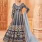Rajwada Blue Art Silk Embroidered Semi stitched Kurta Set For Women