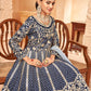 Rajwada Blue Art Silk Embroidered Semi stitched Kurta Set For Women