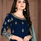 Rajwada Navy Blue Art Silk Embroidered Semi stitched Kurta Set with Inner For Women