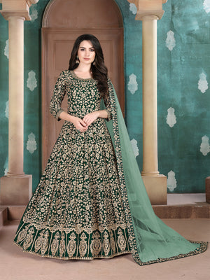 Rajwada Green Georgette Embroidered Semi stitched Kurta Set For Women