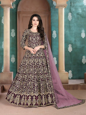 Rajwada Purple Georgette Embroidered Semi stitched Kurta Set For Women