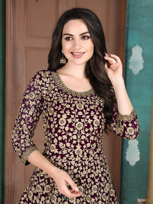 Rajwada Purple Georgette Embroidered Semi stitched Kurta Set For Women