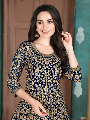 Rajwada Blue Georgette Embroidered Semi stitched Kurta Set For Women