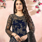 Rajwada Navy Blue Net Embroidered Semi stitched Kurta Set with Inner For Women