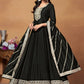 Rajwada Black Embroidered Art Silk Unstitched Gown For Women