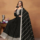 Rajwada Black Embroidered Art Silk Unstitched Gown For Women