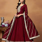 Rajwada Maroon Embroidered Art Silk Unstitched Gown For Women
