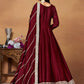 Rajwada Maroon Embroidered Art Silk Unstitched Gown For Women