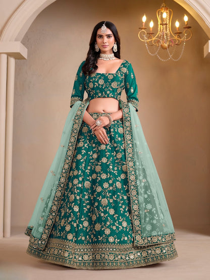 Rajwada Sea Green Silk Blend Embellished Lehenga For Women