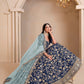 Rajwada Navy Blue Silk Blend Embellished Lehenga For Women
