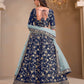 Rajwada Navy Blue Silk Blend Embellished Lehenga For Women
