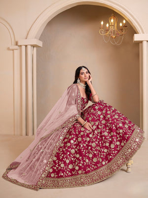Rajwada Dark Pink Silk Blend Embellished Lehenga For Women