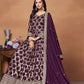 Rajwada Purple Silk Blend Foil Print Gown For Women