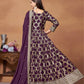 Rajwada Purple Silk Blend Foil Print Gown For Women