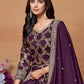 Rajwada Purple Silk Blend Foil Print Gown For Women