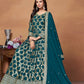 Rajwada Teal Silk Blend Foil Print Gown For Women