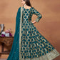 Rajwada Teal Silk Blend Foil Print Gown For Women