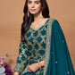 Rajwada Teal Silk Blend Foil Print Gown For Women
