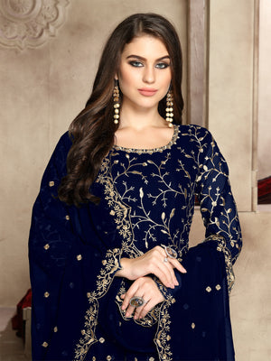 Rajwada Navy Blue Georgette Embroidered Semi stitched Kurta Set For Women