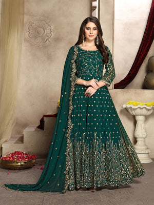 Rajwada Teal Georgette Embroidered Semi stitched Kurta Set For Women