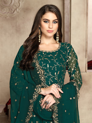 Rajwada Teal Georgette Embroidered Semi stitched Kurta Set For Women