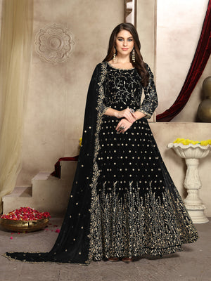 Rajwada Black Georgette Embroidered Semi stitched Kurta Set For Women