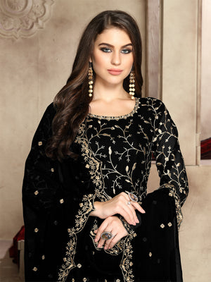 Rajwada Black Georgette Embroidered Semi stitched Kurta Set For Women