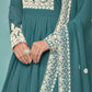 Rajwada Teal Georgette Embroidered Semi Stitched Kurta Set For Women
