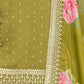 Rajwada Light Green Embroidered Silk Blend Semi Stitched Kurta Set For Women