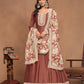 Rajwada Brown Embroidered Art Silk Semi Stitched Gown With Dupatta For Women