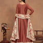 Rajwada Brown Embroidered Art Silk Semi Stitched Gown With Dupatta For Women