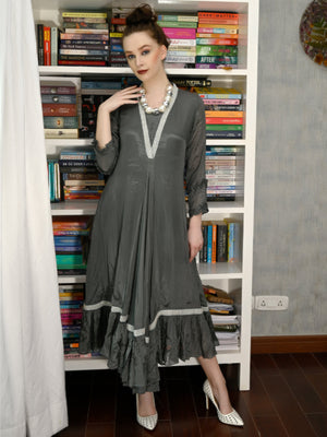 Rajwada Women Dark Green Crepe Designer Stitched Indo-Western Dress