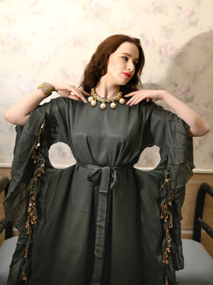 Rajwada Women Dark Green Crepe Designer Stitched Indo-Western Dress