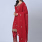 Rajwada Women Maroon Embroidered Georgette Semi Stitched Straight Partywear Suit