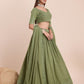 Rajwada Green Georgette Embroidered Semi-Stitched Lehenga For Women
