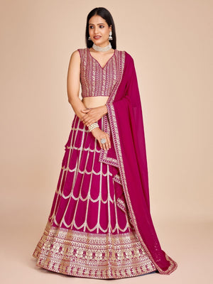 Rajwada Magenta Georgette Embroidered Semi-Stitched Lehenga For Women