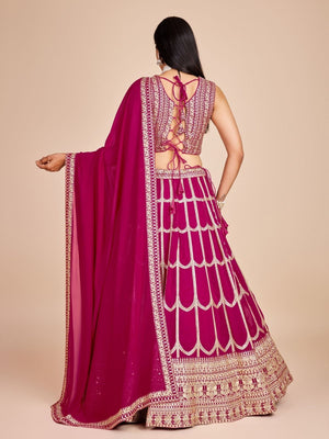 Rajwada Magenta Georgette Embroidered Semi-Stitched Lehenga For Women