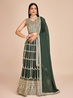 Rajwada Green Georgette Embroidered Semi-Stitched Lehenga For Women