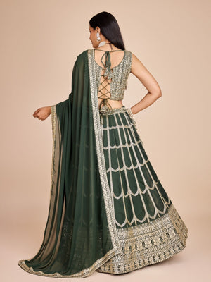 Rajwada Green Georgette Embroidered Semi-Stitched Lehenga For Women