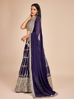 Rajwada Navy Blue Georgette Embroidered Semi-Stitched Lehenga For Women