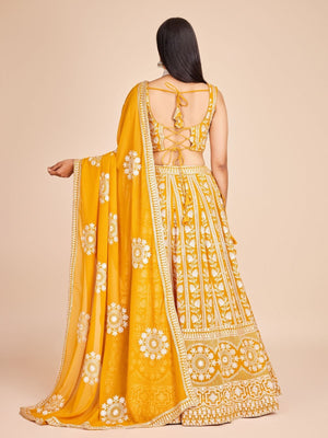 Rajwada Yellow  Georgette Embroidered Semi-Stitched Lehenga For Women