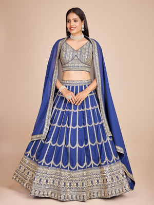 Rajwada Blue Georgette Embroidered Semi-Stitched Lehenga For Women